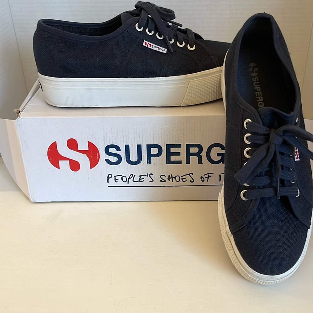 Superga Navy Blue Italian Platform Sneakers Woman’s 10